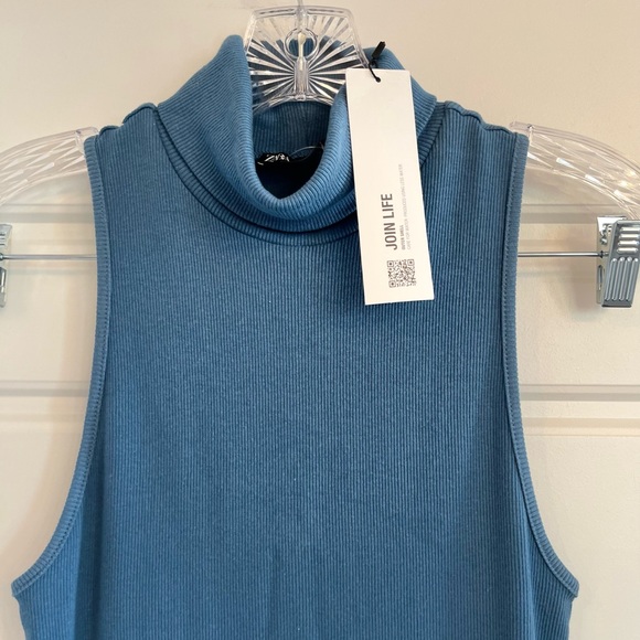 NWT Zara Woman’s Ribbed Midi Blue Dress Short Sleeve 
Size: Small - Picture 7 of 8